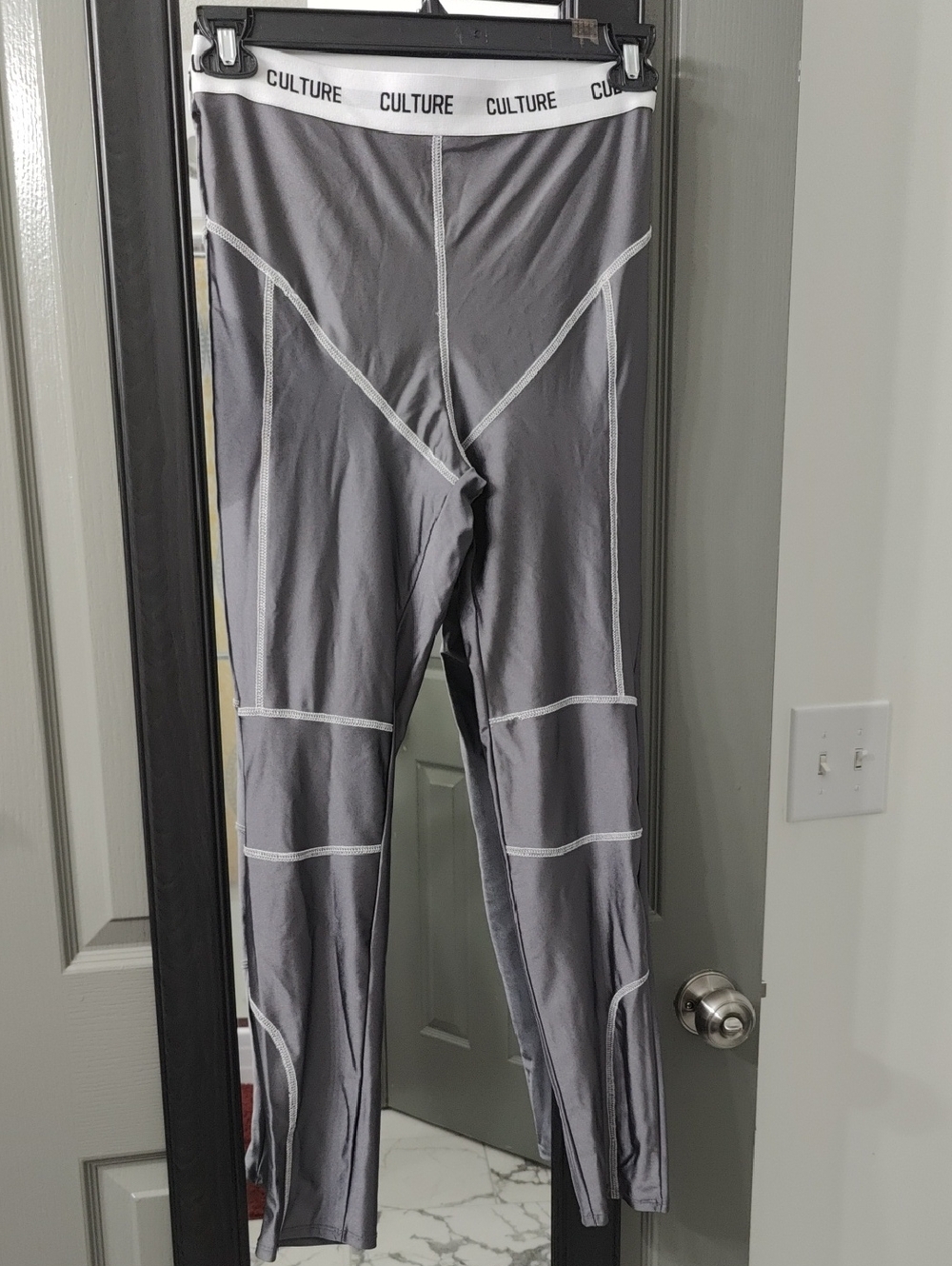 Fashion Nova Gray/White Contrast Stitch Leggings